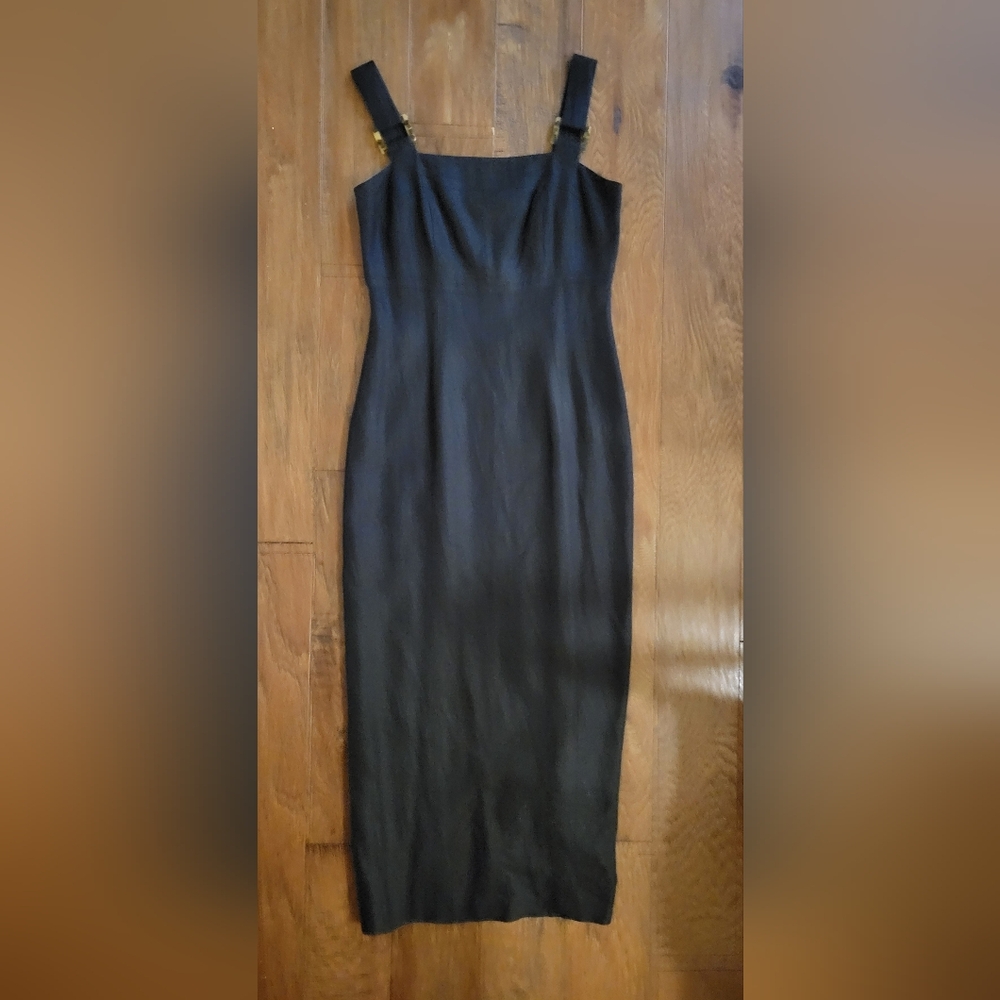 Vintage Black Linen Marie St. Claire Sundress With Tortoiseshell, size 4 (2)